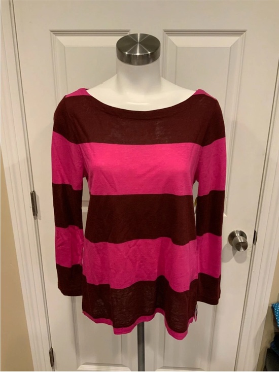J. Crew Tops - J. Crew Rugby Striped Boatneck in Fuchsia Pink and Dark Burgundy - Small